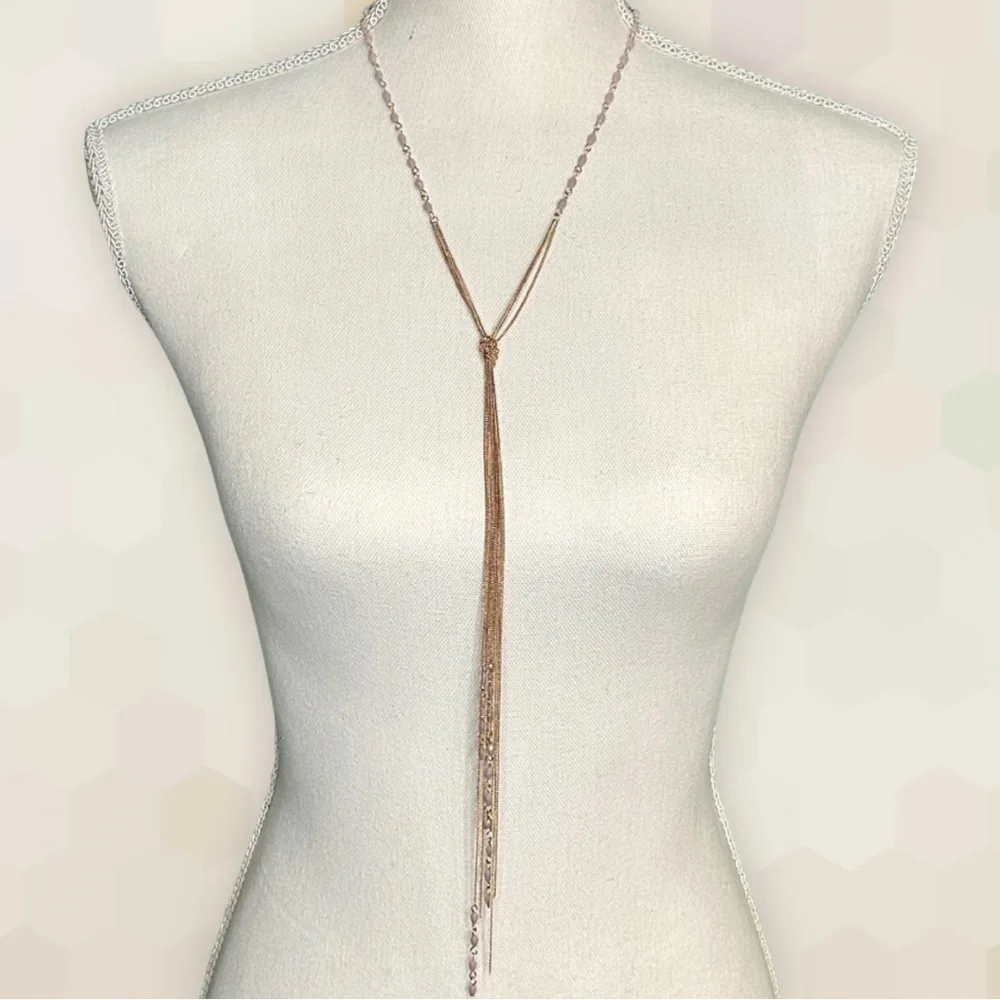 NEW Whimsical Mauve Mixed Stones & Chain Knotted Tassel Necklace